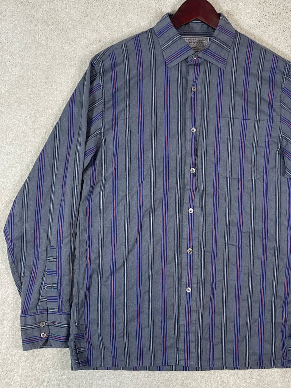 Alexander Julian Private Reserve Striped Shirt Size Large 100% Italian Cotton